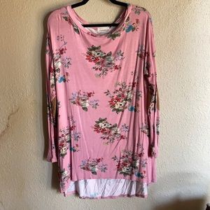 Floral long sleeve elbow patch top Large